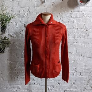 Vintage 70s style Wool Chunky Knit Burnt Orange Cardigan